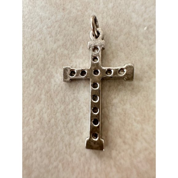 Vintage 12kt white gold filled CZ cubic zirconia cross crucifix pendant charm - Picture 4 of 7